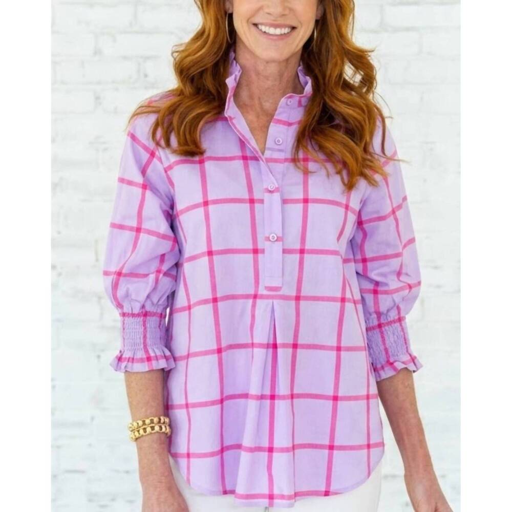 NEW CARYN LAWN kimberly park top in lavender/red